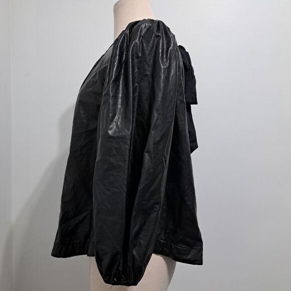 Free People Bri Babe Faux Leather Blouse Oversized Small Black NWT - Picture 11 of 14